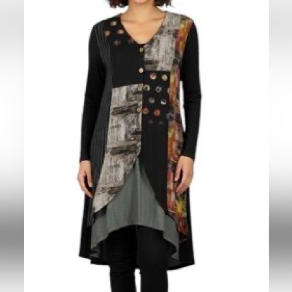 Parsley & Sage Multicolor Patchwork Cardigan boho artsy